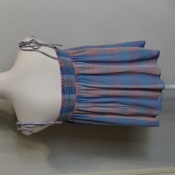 LOFT women's medium pastel blue pink tie shoulder tank top flowy smocked - Picture 5 of 9